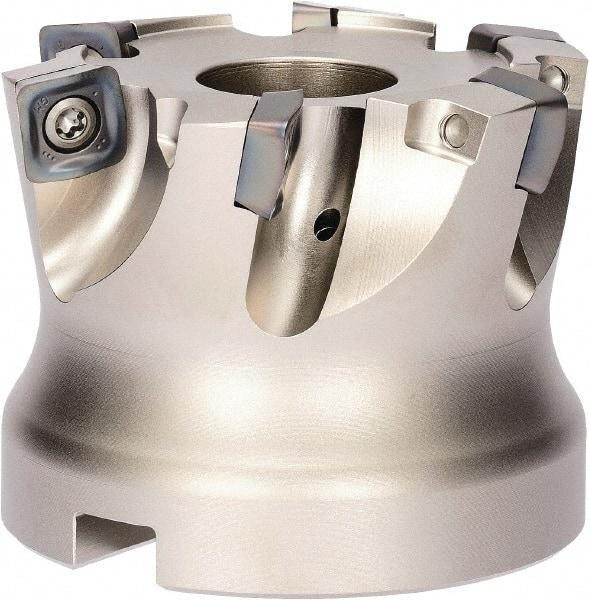 Kyocera - 5 Inserts, 80mm Cutter Diam, 2mm Max Depth of Cut, Indexable High-Feed Face Mill - 0.5118" Arbor Hole Diam, 12.4mm Keyway Width, 63mm High, MFH Toolholder, SOMT 14 Inserts - Benchmark Tooling