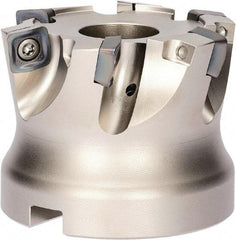 Kyocera - 5 Inserts, 80mm Cutter Diam, 2mm Max Depth of Cut, Indexable High-Feed Face Mill - 0.5118" Arbor Hole Diam, 12.4mm Keyway Width, 63mm High, MFH Toolholder, SOMT 14 Inserts - Benchmark Tooling