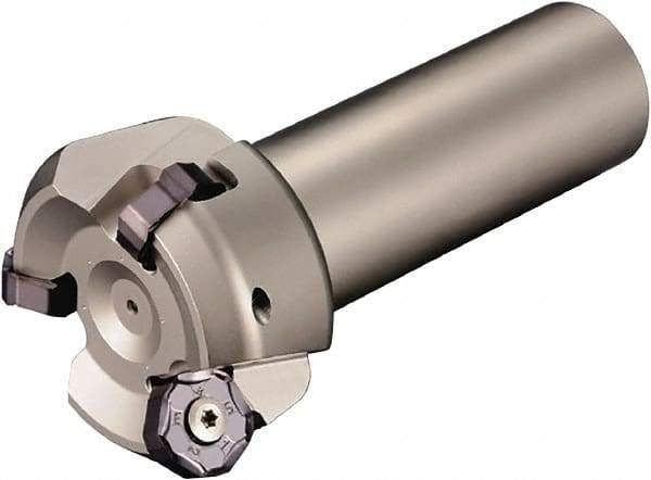 Kyocera - 45° Lead Angle, 2.31" Max Cut Diam, 2" Min Cut Diam, 0.23" Max Depth of Cut, Indexable Chamfer and Angle End Mill - 3 Inserts, PNEU 1205, PNMU 1205 Insert Style, 3.6" Overall Length, Straight Shank - Benchmark Tooling