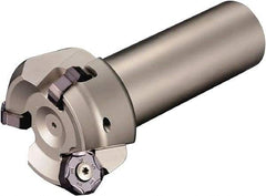 Kyocera - 45° Lead Angle, 2.81" Max Cut Diam, 2-1/2" Min Cut Diam, 0.23" Max Depth of Cut, Indexable Chamfer and Angle End Mill - 4 Inserts, PNEU 1205, PNMU 1205 Insert Style, 3.6" Overall Length, Straight Shank - Benchmark Tooling