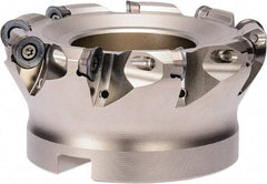 Kyocera - 100mm Cut Diam, 8mm Max Depth, 14.4mm Arbor Hole, 6 Inserts, RPGT 16, RPMT 16 Insert Style, Indexable Copy Face Mill - MRX Cutter Style, 10,000 Max RPM, 50mm High, Through Coolant, Series RAD-6 - Benchmark Tooling