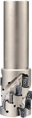 Kyocera - 32mm Cut Diam, 37mm Max Depth of Cut, 32mm Shank Diam, 130mm OAL, Indexable Square Shoulder Helical End Mill - LOMU 1004..ER-GH, LOMU 1004..ER-GM, LOMU 1004..ER-SM Inserts, Cylindrical Shank, 90° Lead Angle, Through Coolant, Series M-Four - Benchmark Tooling