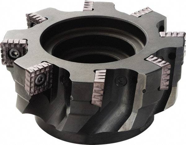 Kyocera - 16 Inserts, 80mm Cut Diam, 18mm Arbor Diam, 60mm Max Depth of Cut, Indexable Square-Shoulder Face Mill - 90° Lead Angle, 85mm High, SPMT1806 Insert Compatibility - Benchmark Tooling