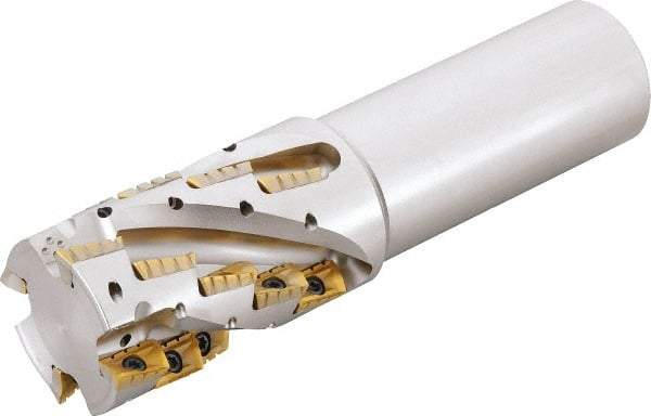 Kyocera - 40mm Cut Diam, 59mm Max Depth of Cut, 32mm Shank Diam, 160mm OAL, Indexable Square Shoulder Helical End Mill - BDMT 170408ER-N3, BDMT 170408ER-N4 Inserts, Cylindrical Shank, 90° Lead Angle, Through Coolant - Benchmark Tooling