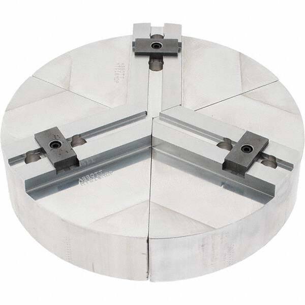 Abbott Workholding Products - 10" Max Chuck Capacity, Tongue & Groove Interface, Round Soft Lathe Chuck Jaw - 3 Jaw, Aluminum, 40mm Btw Mount Hole Ctrs, 10" Wide, 2" High, 12mm Groove, 12mm Fastener - Benchmark Tooling