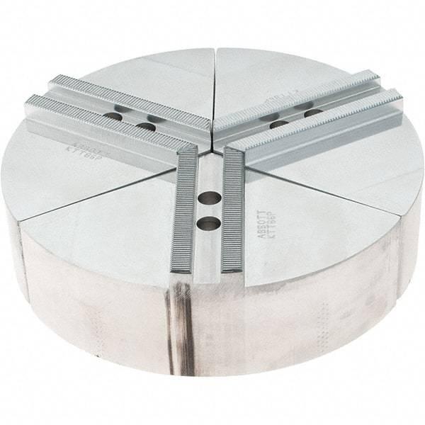 Abbott Workholding Products - 6" Max Chuck Capacity, 1.5mm x 60° Serrated Interface, Round Soft Lathe Chuck Jaw - 3 Jaw, Aluminum, 0.7874" Btw Mount Hole Ctrs, 8" Wide, 2" High, 10mm Fastener - Benchmark Tooling