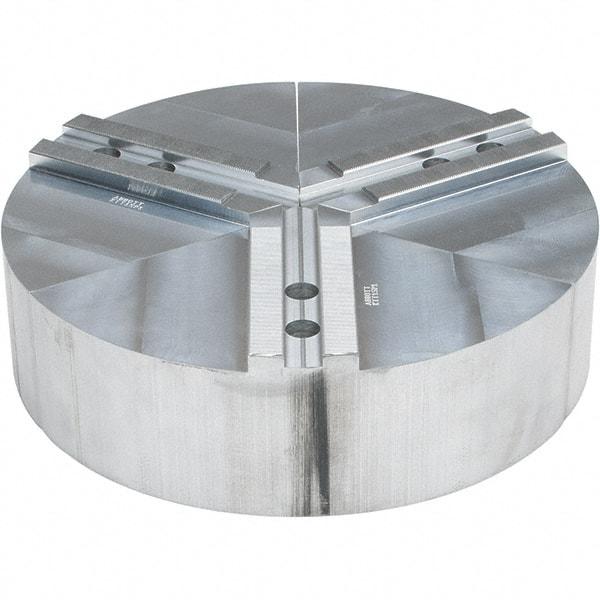 Abbott Workholding Products - 15" Max Chuck Capacity, 1.5mm x 60° Serrated Interface, Round Soft Lathe Chuck Jaw - 3 Jaw, Aluminum, 1.6929" Btw Mount Hole Ctrs, 15" Wide, 4" High, 20mm Fastener - Benchmark Tooling