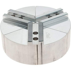 Abbott Workholding Products - 6" Max Chuck Capacity, 1.5mm x 60° Serrated Interface, Round Soft Lathe Chuck Jaw - 3 Jaw, Aluminum, 0.7874" Btw Mount Hole Ctrs, 6" Wide, 2" High, 10mm Fastener - Benchmark Tooling