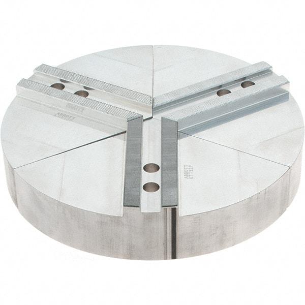 Abbott Workholding Products - 12" Max Chuck Capacity, 1.5mm x 60° Serrated Interface, Round Soft Lathe Chuck Jaw - 3 Jaw, Aluminum, 1.1811" Btw Mount Hole Ctrs, 12" Wide, 2" High, 14mm Fastener - Benchmark Tooling