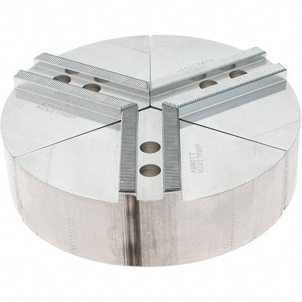 Abbott Workholding Products - 8" Max Chuck Capacity, 1.5mm x 60° Serrated Interface, Round Soft Lathe Chuck Jaw - 3 Jaw, Aluminum, 0.9843" Btw Mount Hole Ctrs, 8" Wide, 2" High, 12mm Fastener - Benchmark Tooling