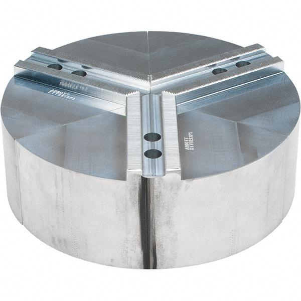 Abbott Workholding Products - 12" Max Chuck Capacity, 1.5mm x 60° Serrated Interface, Round Soft Lathe Chuck Jaw - 3 Jaw, Aluminum, 1.1811" Btw Mount Hole Ctrs, 12" Wide, 4" High, 16mm Fastener - Benchmark Tooling