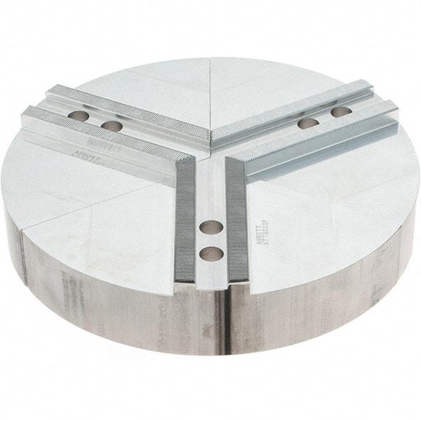 Abbott Workholding Products - 12" Max Chuck Capacity, 1.5mm x 60° Serrated Interface, Round Soft Lathe Chuck Jaw - 3 Jaw, Aluminum, 1.1811" Btw Mount Hole Ctrs, 12" Wide, 2" High, 16mm Fastener - Benchmark Tooling