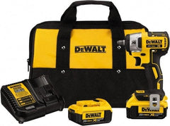 DeWALT - 3/8" Drive 20 Volt Mid-Handle Cordless Impact Wrench & Ratchet - 2,800 RPM, 0 to 3,200 BPM, 150 Ft/Lb Torque, 2 Lithium-Ion Batteries Included - Benchmark Tooling