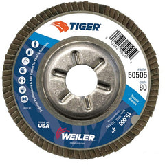 4″ Tiger Disc Abrasive Flap Disc, Angled, Alum. Backing, 80Z, 5/8″ Arbor Hole - Benchmark Tooling