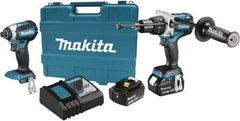 Makita - 18 Volt Cordless Tool Combination Kit - Includes 1/2" Hammer Drill & 1/4" Impact Driver, Lithium-Ion Battery Included - Benchmark Tooling