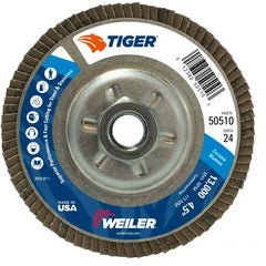 4-1/2″ Tiger Disc Abrasive Flap Disc, Angled, Alum. Backing, 24Z, 5/8″-11 UNC Nut - Benchmark Tooling