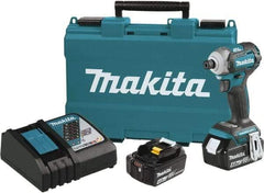 Makita - 18 Volt, 1/2" Drive, 20 Ft/Lb Torque, Cordless Impact Driver - Pistol Grip Handle, 3600 RPM, 2 Lithium-Ion Batteries Included - Benchmark Tooling