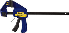 Irwin - 12" Capacity, 3-3/16" Throat Depth Carbon Steel Bar Clamp - 300 Lb Clamping Pressure, 19-1/4" OAL, 492.13mm Max Spread - Benchmark Tooling