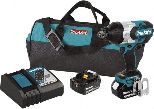 Makita - 3/4" Drive 18 Volt Pistol Grip Cordless Impact Wrench & Ratchet - 1,850 RPM, 780 Ft/Lb Torque, 2 Lithium-Ion Batteries Included - Benchmark Tooling