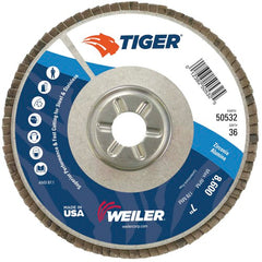 7″ Tiger Disc Abrasive Flap Disc, Angled, Alum. Backing, 36Z, 7/8″ Arbor Hole - Benchmark Tooling