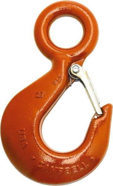 Campbell - 6,000 Lb Capacity, Chain Grade 100, Alloy Steel Eye Hook - 5.16" Reach, 1-9/32" Eye ID, 6.97" OAL, Painted Orange - Benchmark Tooling