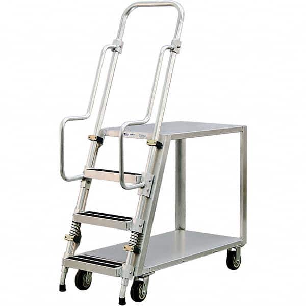 New Age Industrial - 69-1/2" High 800 Lb Capacity 3 Step Stock-Picking Ladder - Benchmark Tooling