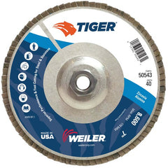 7″ Tiger Disc Abrasive Flap Disc, Angled, Alum. Backing, 40Z, 5/8″-11 UNC Nut - Benchmark Tooling