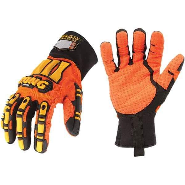 ironCLAD - Size S (7), ANSI Cut Lvl A1, Puncture Lvl 3, Abrasion Lvl 4, Cut Resistant Gloves - 11" Long, Uncoated, Unlined, Slip-On Cuff, Orange, Paired - Benchmark Tooling