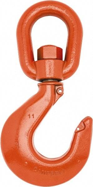 Campbell - #7 Hook, 7-1/2 Ton Capacity, Alloy Steel Swivel Hoist Hook - 9-17/32" Long x 5-1/32" Wide - Benchmark Tooling