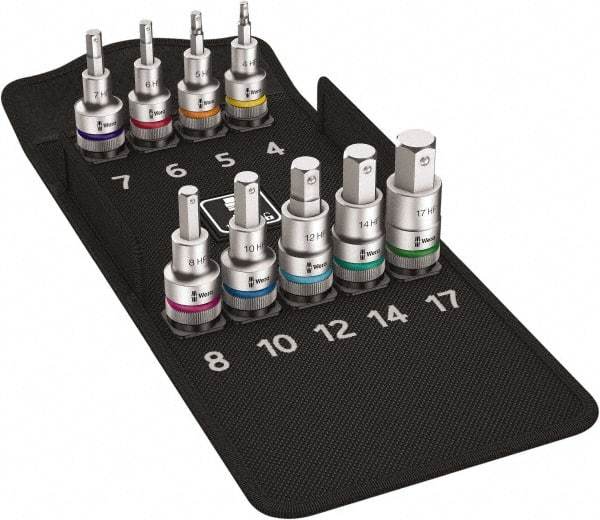 Wera - 10 Piece 1/2" Drive Metric Hex Bit Socket Set - 10 to 19mm Hex - Benchmark Tooling