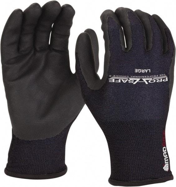 PRO-SAFE - Size XL (10) Nitrile Coated Nylon/Nitrile Work Gloves - Palm & Fingers Coated, Slip-On Cuff, Black, Paired - Benchmark Tooling