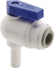 Parker - 3/8 x 3/8" Pipe, Full Port, Polypropylene Valve Tube Elbow Union Ball Valve - Bi-Directional, Tube OD x Stem OD Ends, Wedge Handle, 150 WOG - Benchmark Tooling