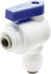 Parker - 3/8" Pipe, Full Port, Polypropylene Valve Elbow Union Ball Valve - Bi-Directional, Push-to-Connect x Push-to-Connect Ends, Wedge Handle, 150 WOG - Benchmark Tooling
