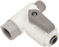 Parker - 3/8 x 3/8" Pipe, Full Port, Polypropylene Valve Angle Stop Ball Valve - Bi-Directional, Push-to-Connect x MNPT x FNPT Ends, Wedge Handle, 150 WOG - Benchmark Tooling