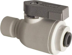 Parker - 3/8" Pipe, Full Port, Polypropylene Valve Union Connector Ball Valve - Bi-Directional, Push-to-Connect x Push-to-Connect Ends, Wedge Handle, 150 WOG - Benchmark Tooling