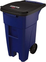 Rubbermaid - 32 Gal Blue Rectangle Trash Can - Plastic, None Graphic, 37.16" High x 20.62" Wide, Lid Included - Benchmark Tooling