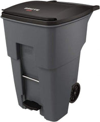 Rubbermaid - 95 Gal Gray Rectangle Trash Can - Plastic, None Graphic, 46.02" High x 28.6" Wide, Lid Included - Benchmark Tooling