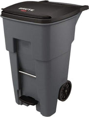 Rubbermaid - 65 Gal Gray Rectangle Trash Can - Plastic, None Graphic, 44.74" High x 25.33" Wide, Lid Included - Benchmark Tooling