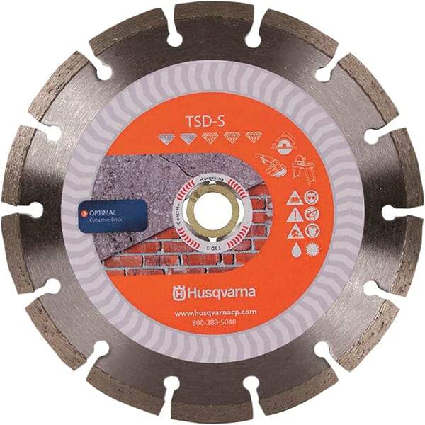 Husqvarna - 4-1/2" Diam, 5/8 & 7/8" Arbor Hole Diam, Continuous Edge Tooth Wet & Dry Cut Saw Blade - Diamond-Tipped, Fast Cutting Action, Standard Round Arbor - Benchmark Tooling