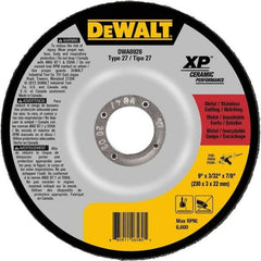 DeWALT - 24 Grit, 9" Wheel Diam, 7/8" Arbor Hole, Type 27 Depressed Center Wheel - Coarse/Medium Grade, Ceramic, N Hardness, 6,600 Max RPM - Benchmark Tooling