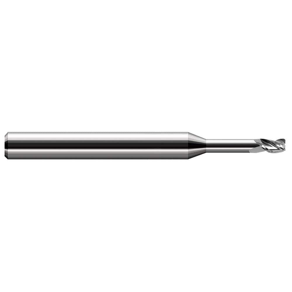 Corner Radius End Mill: 1/8″ Dia, 3/16″ LOC, 0.01″ Radius, 4 Flutes, Solid Carbide 2-1/2″ OAL, 1/8″ Shank Dia, 30 ° Helix, Bright/Uncoated, Corner Radius End, Centercutting