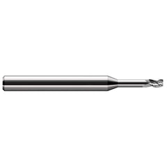 Corner Radius End Mill: 1/8″ Dia, 3/16″ LOC, 0.01″ Radius, 4 Flutes, Solid Carbide 2-1/2″ OAL, 1/8″ Shank Dia, 30 ° Helix, Bright/Uncoated, Corner Radius End, Centercutting