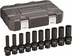 GearWrench - 10 Piece 1/2" Drive Black Finish Deep Well Impact Socket Set - 6 Points, 10mm to 19mm Range, Metric Measurement Standard - Benchmark Tooling