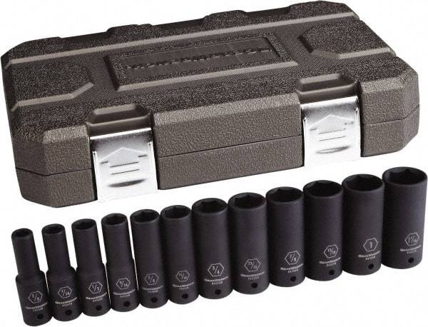 GearWrench - 12 Piece 1/2" Drive Black Finish Deep Well Impact Socket Set - 6 Points, 3/8" to 1-1/16" Range, Inch Measurement Standard - Benchmark Tooling