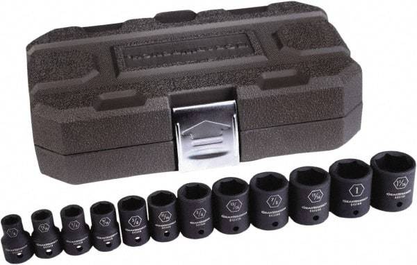 GearWrench - 12 Piece 1/2" Drive Standard Impact Socket Set - 6 Points, 3/8 to 1-1/16", Inch Measurement Standard - Benchmark Tooling