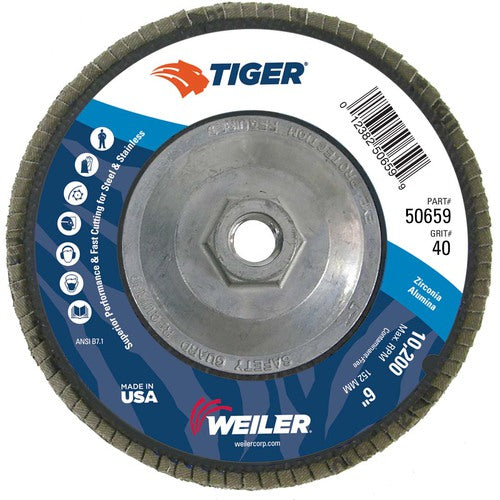 6″ Tiger Disc Abrasive Flap Disc, Angled, Phenolic Backing, 40Z, 5/8″-11 UNC Nut - Benchmark Tooling