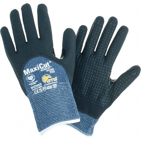 ATG - Size S, ANSI Cut Lvl A3, Cut Resistant Gloves - Palm, Fingers & Knuckles Coated, Blue/Black - Benchmark Tooling