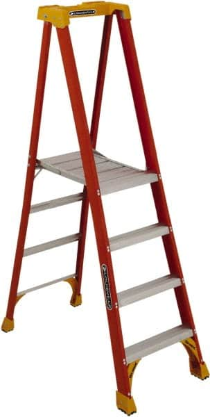 Louisville - 3 Steps, 4' High, Type IA Rating, Fiberglass Platform Ladder - 300 Lb Capacity, 24-7/8" Base Width - Benchmark Tooling