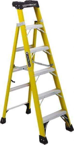 Louisville - 5 Steps, 6' High, Type IAA Rating, Fiberglass Step Ladder - 375 Lb Capacity, 23-1/4" Base Width - Benchmark Tooling