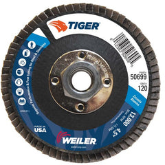 4-1/2″ Tiger Disc Abrasive Flap Disc, Flat, Phenolic Backing, 120Z, 5/8″-11 UNC Nut - Benchmark Tooling